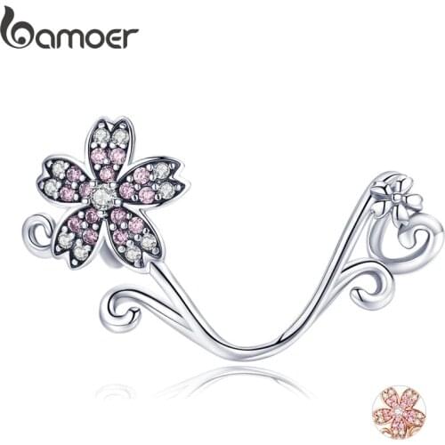 BAMOER Hot Sale Authentic 925 Sterling Silver Sakura Cherry Flower Pendant Charms Fit Original Bracelets Jewelry Making SCC1033