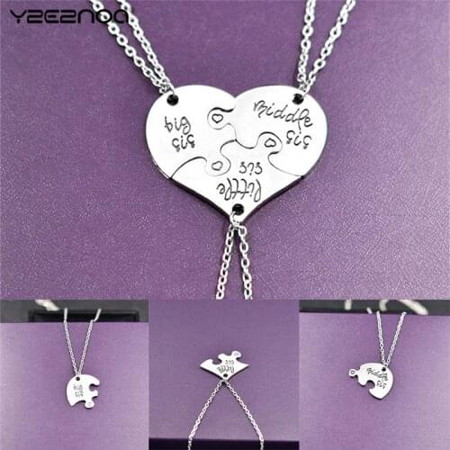 Heart Necklace Friendship BFF Necklaces Best Friends Big Middle Little Sis Necklace Set For Sister Interlocking Jigsaw Puzzle