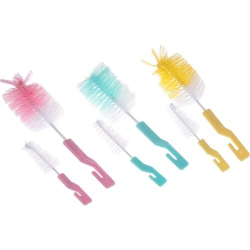 2pcs/set Baby Bottle Brushes Nipple Nylon Bristles Bottle Feeding Plastic Straight Shank Cleaning Brush Cup Bottle Brush