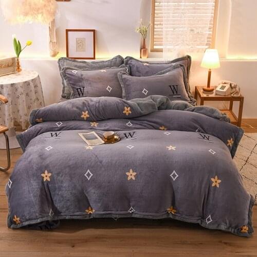 Winter Warm Flannel 3/4pcs Bedding Set Milk Velvet Quilt Duvet Cover Cartoon Thickened Snow Fleece Bed Sheet Pillowcase Sets