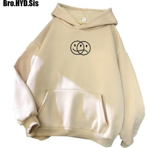 Harajuku Smile Face Print Woman Fleece Hoodies Hooded Sweatshirts Hoody Pullovers Girls Teens Autumn Winter Warm Coat Tops 4XL