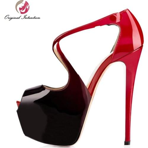 Original Intention Elegant Women Pumps Peep Toe Thin Heels Patent Leather Pumps High-quality Gradient Shoes Woman Plus Size 4-15