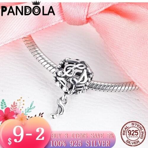 High Quality 925 Sterling Silver Openwork Music Notes Charms Beads fit Original Pandora Charms Bracelet 925 Silver Jewelry Gift