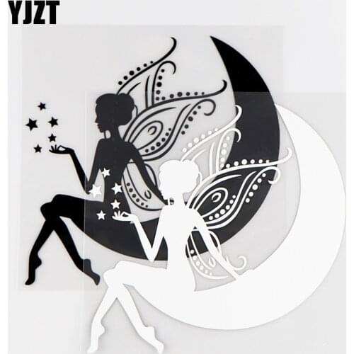YJZT 14.5×14CM Beautiful Moon Fairy Vinyl Decal Car Sticker Window Art Decoration Black / Silver 10A-0398