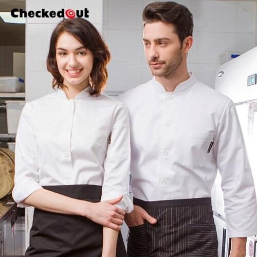 Chef Long Sleeve Uniform Womens Single-breasted Restaurant Jacket Kitchen White Chef Jacket Plus Size Chef Overalls B-6253