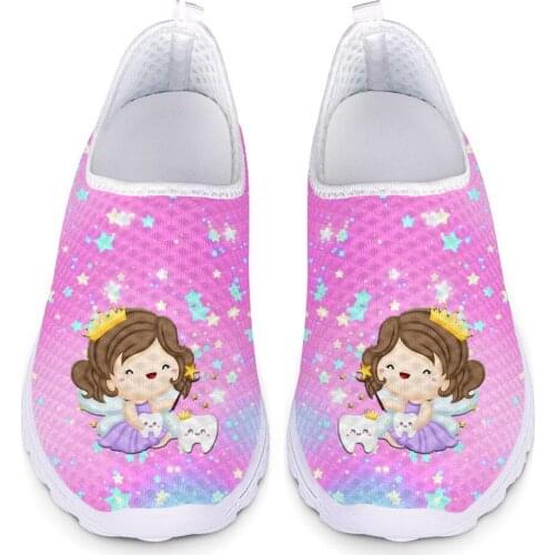 INSTANTARTS Pink Dental Design Shoes Woman Flats Cartoon Teeth Dentist Fairy Print Breathable Mesh Sneakers Zapatillas Mujer