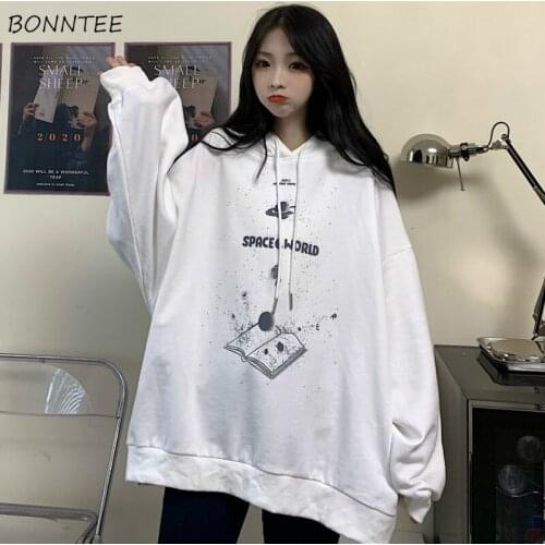 Women with Hat Hoodies Loose Japanese Style Fashion All-match Simple Autumn Print Pullovers Feminino Leisure Lazy Streetwear Ins
