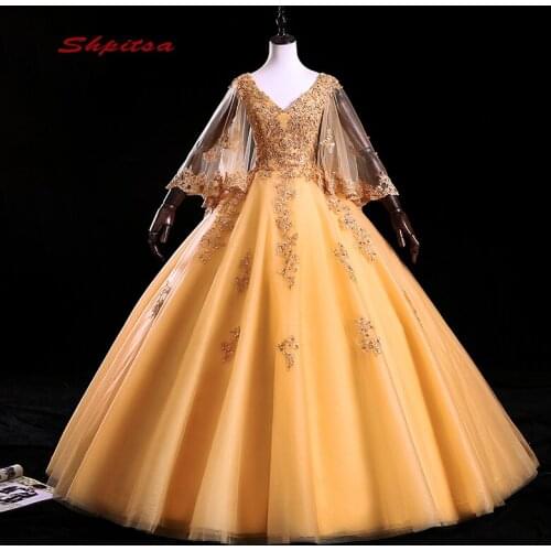 Yellow Quinceanera Dresses with Cape Sweet Sixteen 16 Debutante Princess Puffy Ball Gown Prom Dresses Gown for 15 Years