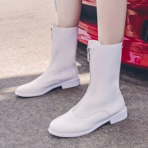 Winter boots women British style Martin boots women 2019 new autumn retro short boots front zipper wild motorcycle boots