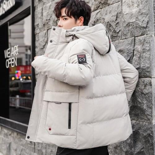 Winter mens jacket fashion style cotton-padded coat trend slim and thickened short parka coats casual hooded jacket ins