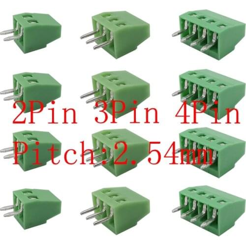 10Pcs 2.54mm Pitch 2 Pin 3 Pin 4 Pin PCB Mount Screws Terminal Blocks Connector Green KF120-2.54-2P-3P-4P Straight Pin Terminals