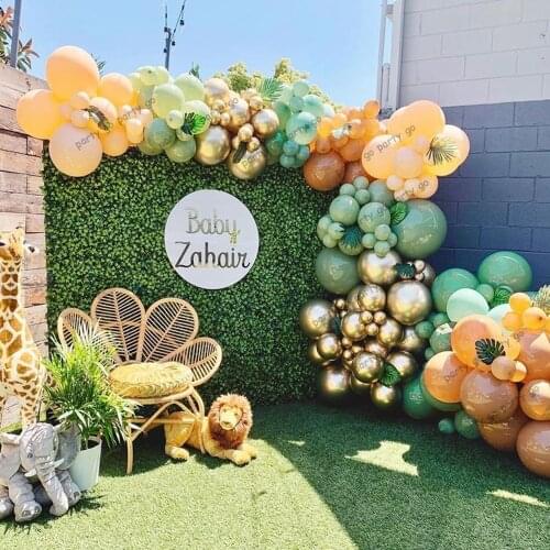 142pcs Retro Green Avocado Balloon Garland Caramel Metal Gold Latex Globos Baby Shower Kids Birthday Safari Jungle Party Decor