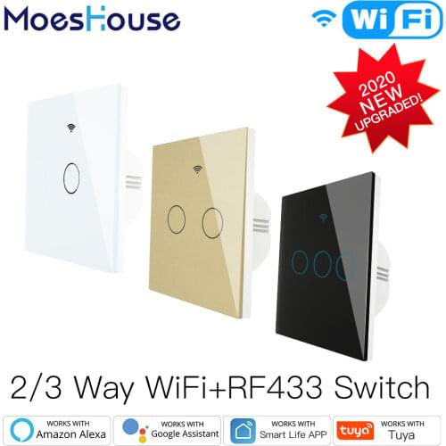 2020 NEW WiFi RF433 Smart Touch Switch 2/3 Way Smart Life/Tuya App Control,Alexa Google Home Voice Control 1/2/3 Gang EU US