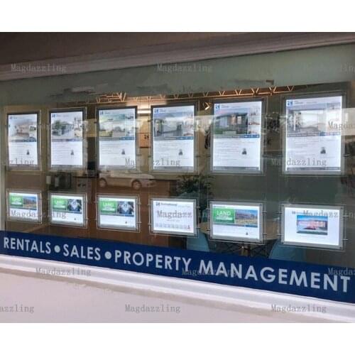 6PCS A4 Landscape + 6PCS A3 Vertical Cable Hanging LED Acrylic Frame Display System,Real Estate Agent LED Window Light Pocket