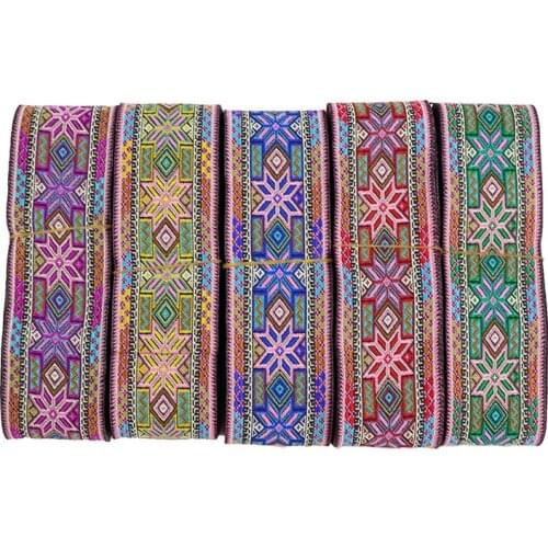 7 Yards 5cm Embroidery Lace Woven Jacquard Ribbon Trims Flowers Pattern For Curtain Clothing Straps Accessory DIY Sewing Fabric