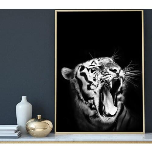 White Tiger Roar Posters and Prints Nordic Art Animal Canvas Painting Black White Wall Pictures For Living Room Entrance Decor