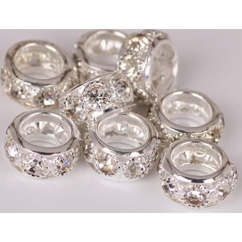 10Pcs Crystal Rhinestone Beads 10/12mm Round DIY Spacer European Murano Czech Bead Charm Big Hole Beads Fit For Charms Bracelet