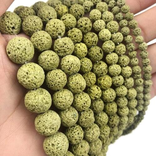 MKTREG Olive green Lava beads Natural Stone Volcanic rock spacer Round Loose beads for 4/6/8/10/12MM Jewelry bracelet making DIY