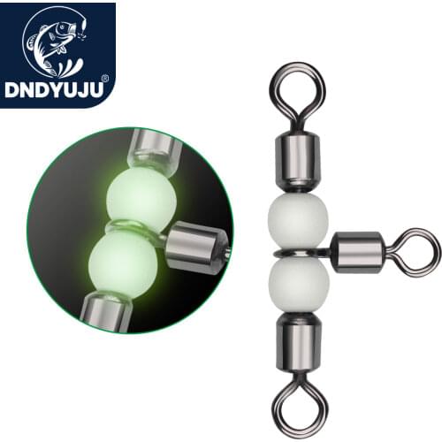 DNDYUJU 5/20PCS Fishing Swivel Connector Bearing Rolling 3 Way T Shape Fishhook Lure Line Connector Fishing Tackle Luminous Bead