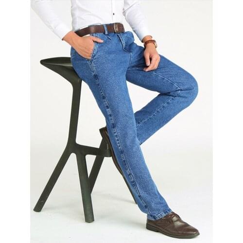 Male Denim Pants Trousers Size 28-42 Thick Cotton Fabric Relaxed Fit Brand Jeans Men Casual Classic Straight Loose Jeans