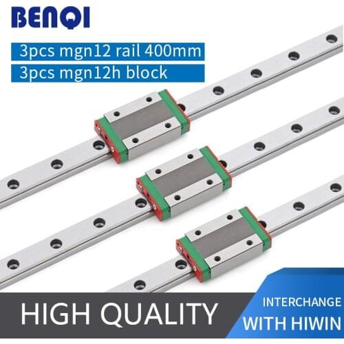 HOT SELLING linear actuator 3pcs mgn12 linear rail L400mm + 3pcs MGN12H block for 3d printer LINEAR GUIDE