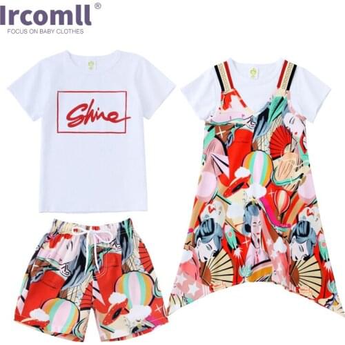 Ircomll Family Matching Clothes Sets Mom and Daughter Dress Floral Printed Dresses Men Boy T-Shirt with Pants Clothes Girl Outfi