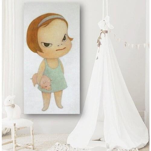 Nara Yoshitomo Cartoon Oil Painting Hand Made On Canvas Graffiti Art Oil Painting For Kids Wall Decoration