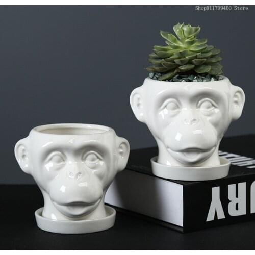 Ceramic flowerpot cartoon monkey fleshy flowerpot container home garden decoration mini bonsai desktop decoration with tray