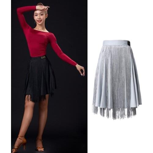 Latin Dance Costumes Female Adult Tassel Silver/Black Skirt Ballroom Dance Practice Fringe Clothes Rumba/Tango Outfit VO1013