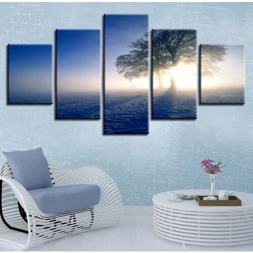 Creative 5 Pieces Printings Painting Big Green Tree In The Desert Home Wall Decor Framed Modern Space Art For Living Room