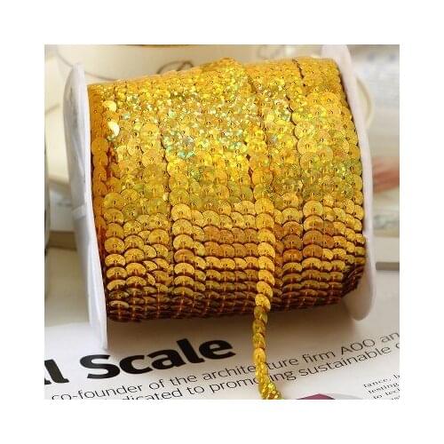 6mm Beautiful God Spangle Sequins Ribbon Trim Sewing Paillette Stretch Strings Flat Round Sequins in Rolls 100 Yard
