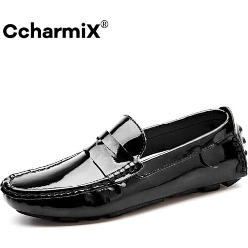 CcharmiX Large Size 13 Patent Leather Men Casual Shoes Slip On Leisure Men Driving Penny Loafers High Quality Mirror Shoes Men