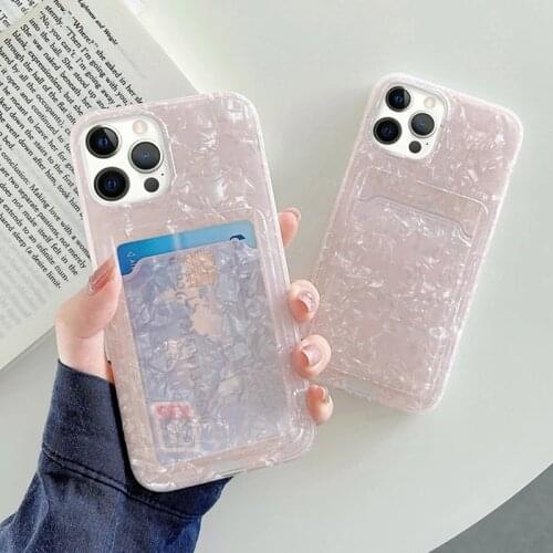 Glitter Dream Shell Card Bag Phone Case For iPhone 12 11 Pro Max XR XS X 7 8 Plus 12 Mini SE 2020 Shockproof Soft IMD Back Cover