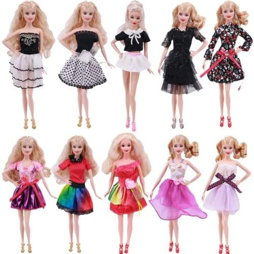 Barbies Clothes 1 Set Fashion Dress Daily Wear Casual Outfits Black Suit Shirt Grid Skirt For 11.8 Inch Barbies Doll Girls Toys