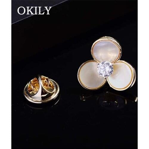 OKILY Fashion Shell Flowers Badge Brooches Pins for Women Zirconia Collar Lapel Pin Clothes Bag Hat Accessories Jewelry Gifts
