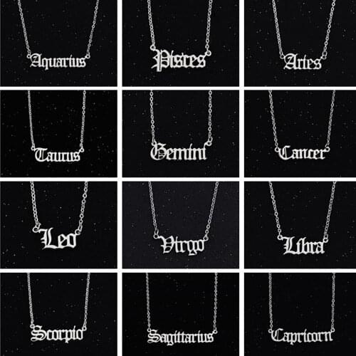 12 Constellation Necklace Zodiac Letter Pendant Necklace Aries Taurus Gemini Cancer Leo Jewelry Men Women Fashion Birthday Gift