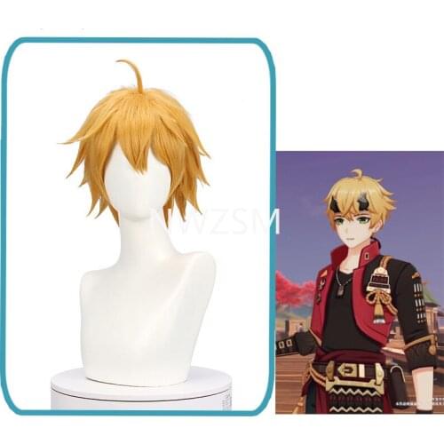 Game Genshin Impact Tohma Cosplay 56cm Hair Light Brown Wig Cosplay Anime Cosplay Wigs Heat Resistant Synthetic Wigs Hair
