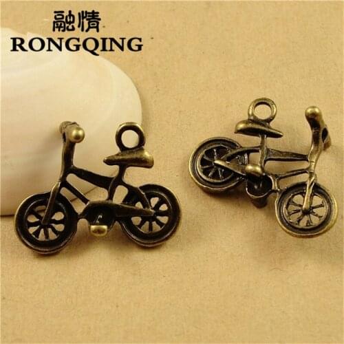 RONGQING 100pcs/lot 11*21MM Physical Education Bicycle Charms Lot Bronze Metal Charms for Crafts