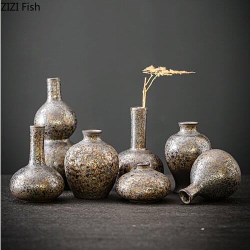 Gilt Glaze Porcelain Vases for Flowers Desk Decoration Ornaments Retro Ceramic Vase Flower Arrangement Vintage Home Decor