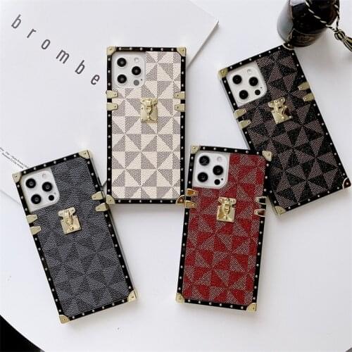 Luxury Geometric Square Leather Phone Case For iPhone 12mini 11 Pro XS MAX XR 7 8 Plus SE Fashion Cover For Samsung S21ULTRA S20