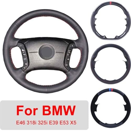 DIY Hand Sewing Leather Car Steering Wheel Cover For BMW E46 318i 325i E39 E53 X5 Auto Interior Customized Steering Wheel Wrap