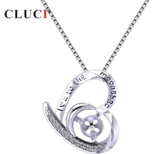 CLUCI Silver 925 Love Heart Pendant Zircon Pearl Pendant Mounting for Women 925 Sterling Silver Pendant Valentine Gift SP403SB