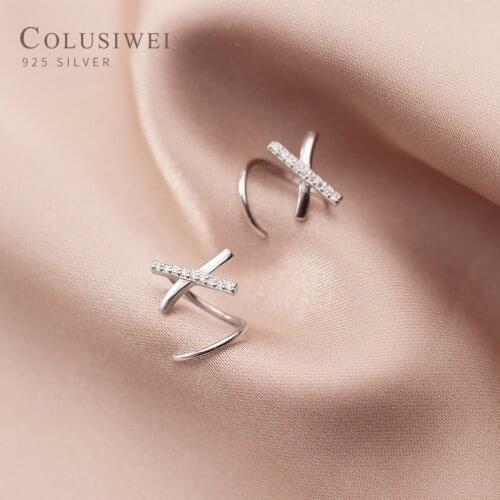Colusiwei Shining Clear CZ Cross Stud Earrings For Women Fashion Jewelry Genuine 925 Sterling Silver Brincos Gifts Accessories