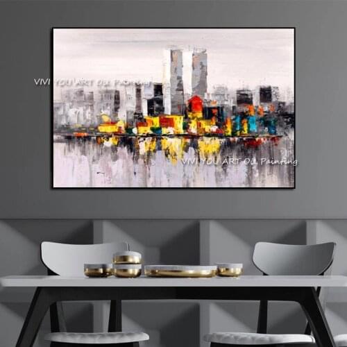 Modern abstract handmade Oil Painting abstract city colorful higt building wall art on canvas pictures for home decoration