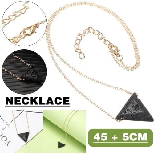 Triangle Lava Pendant Necklace Vintage Volcano Lava Long Chain Fashion Black Lava Aromatherapy Jewelry Punk Necklace Gift