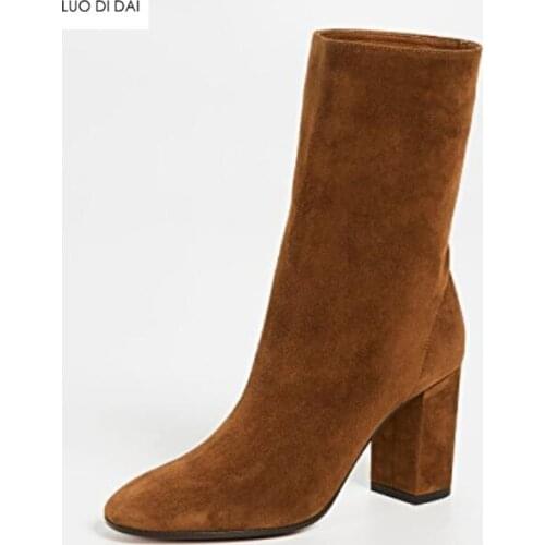 2020 new arrival autumn women ankle boots women brown color booties suede boots ladies point toe chunky heel boots party shoes