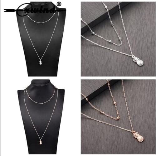 Cxwind Multilayer Necklace for Women Chain Fruit Pineapple Round Pendant Necklaces Trendy Tropical Fish collier Choker Jewelry