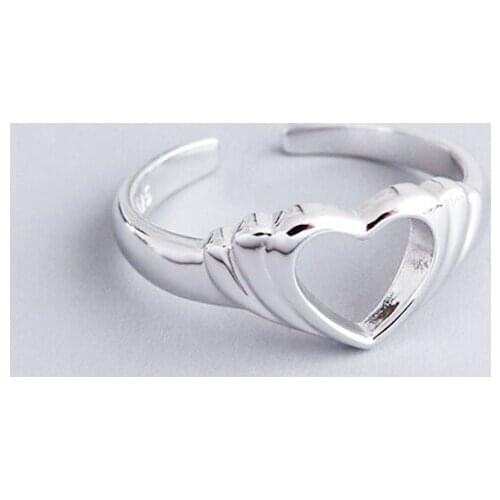 Sole Memory Simple Hollow Sweet Heart Fresh Cute 925 Sterling Silver Female Resizable Opening Rings SRI496