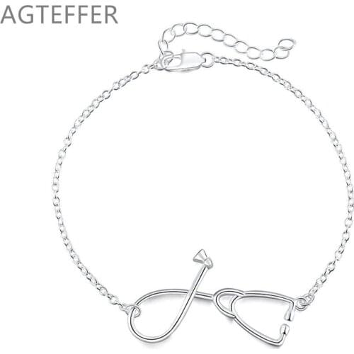 AGTEFFER 925 Sterling Silver Stethoscope Bracelet For Women Wedding Engagement Party Fashion Jewelry