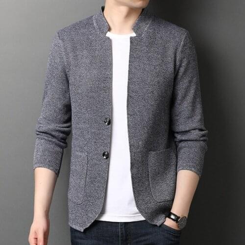 Winter Khaki Mens Sweaters Long Sleeve Slim Casual Knitted Cardigans Men Fashion Brand High Collar Coat Sweater Male Overcoat